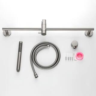 WELLFOR 1-Spray Wall Bar Shower Kit with Hand Shower in Brushed Nickel WA3003NS