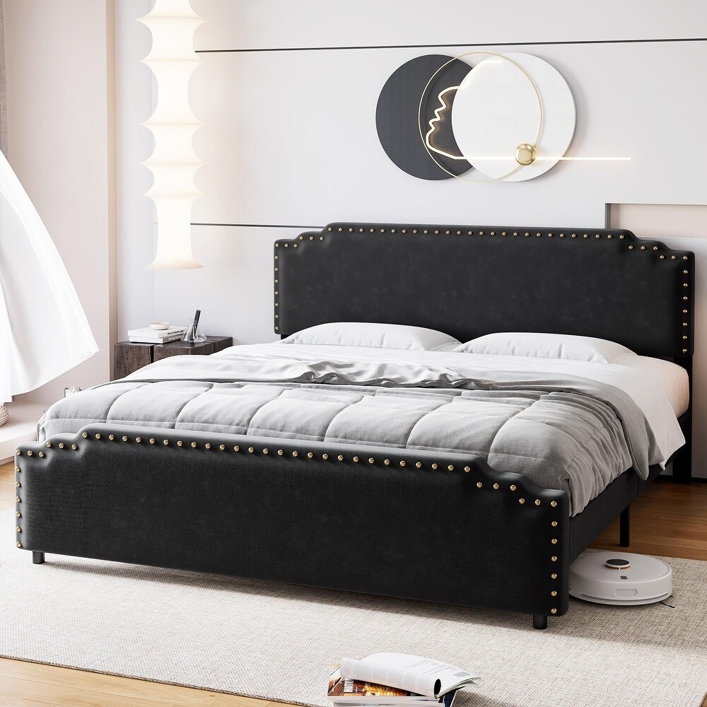 Velvet Upholstered Platform Bed Frame