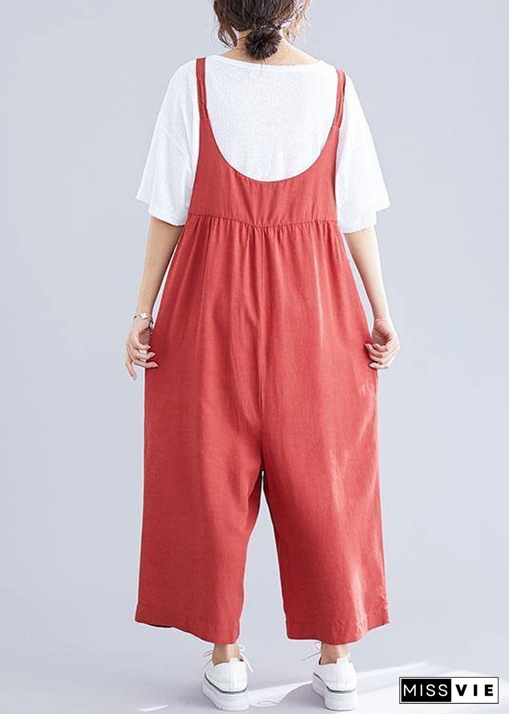 new red casual wide leg pants loose thin fashion straps jumpsuit