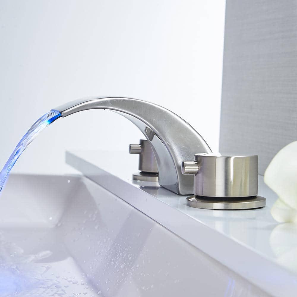 BWE 8 in Widespread 2Handle Bathroom Faucet With Led Light And Pop Up Drain in Brushed Nickel