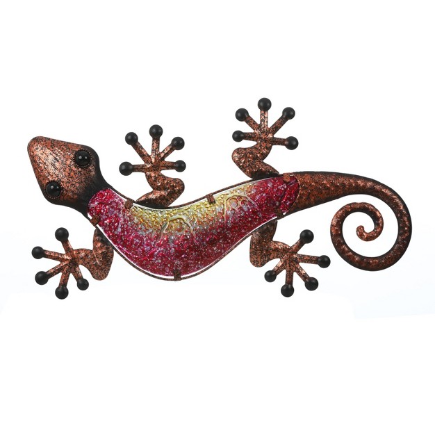 Luxenhome Pink Gecko Lizard Metal And Glass Outdoor Wall Decor