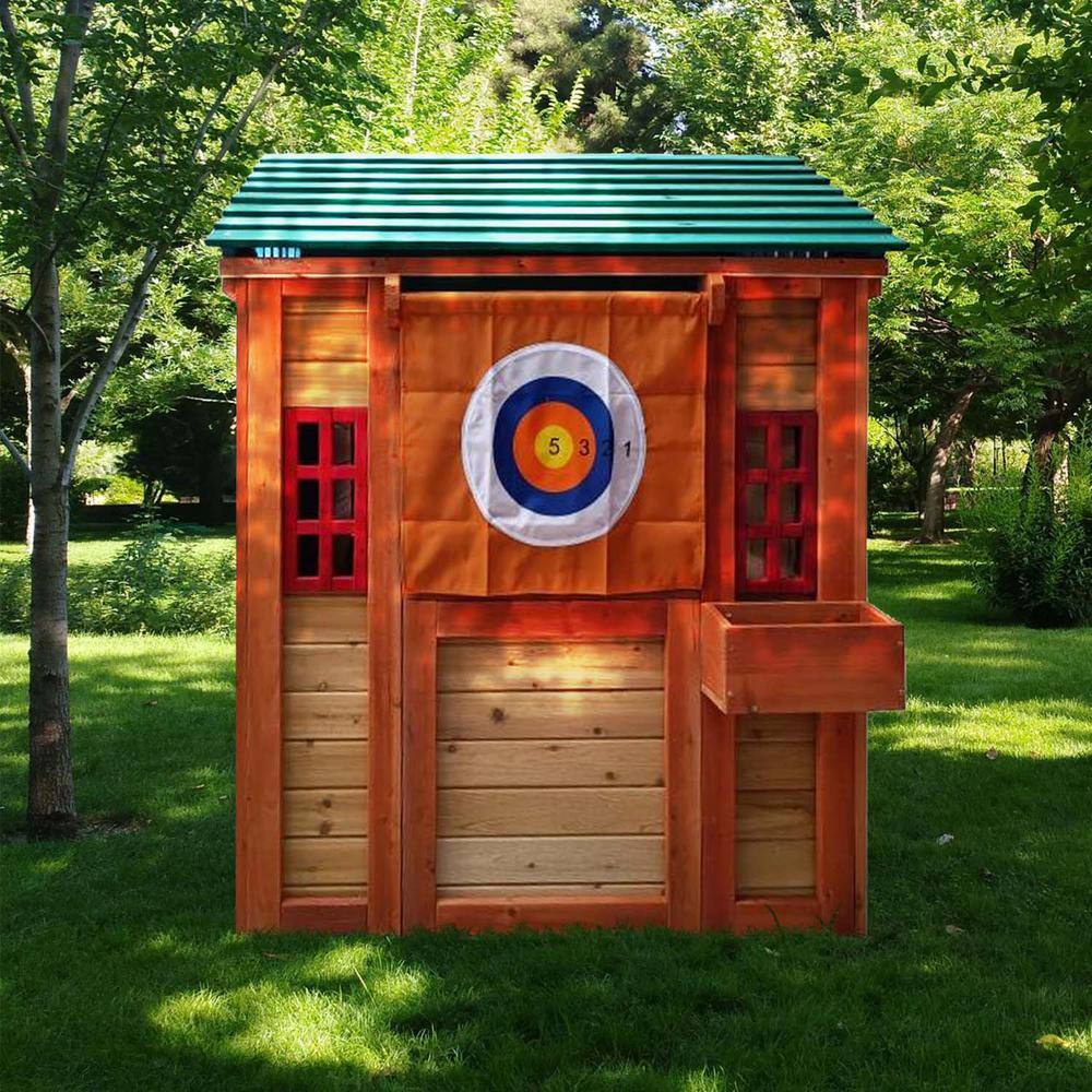 Golden Eco-friendly Outdoor Wooden 4-in-1 Playhouse with Different Games on Every Surface BF1663C497