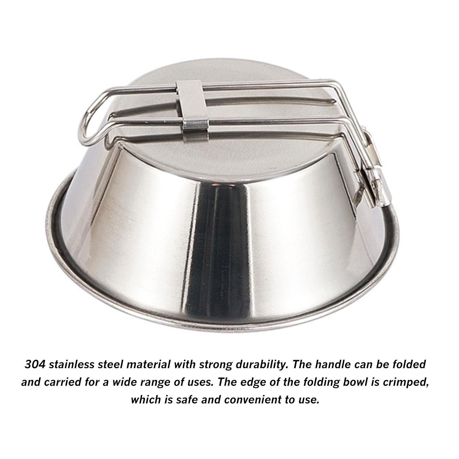 Camping Bowl-Stainless Steel Folding Bowl with Handle-550ml Large Size Sierra Cup Bowl-Picnic Bowl with Mesh Travel Bag-for Adult Children Outdoor Camping Tableware