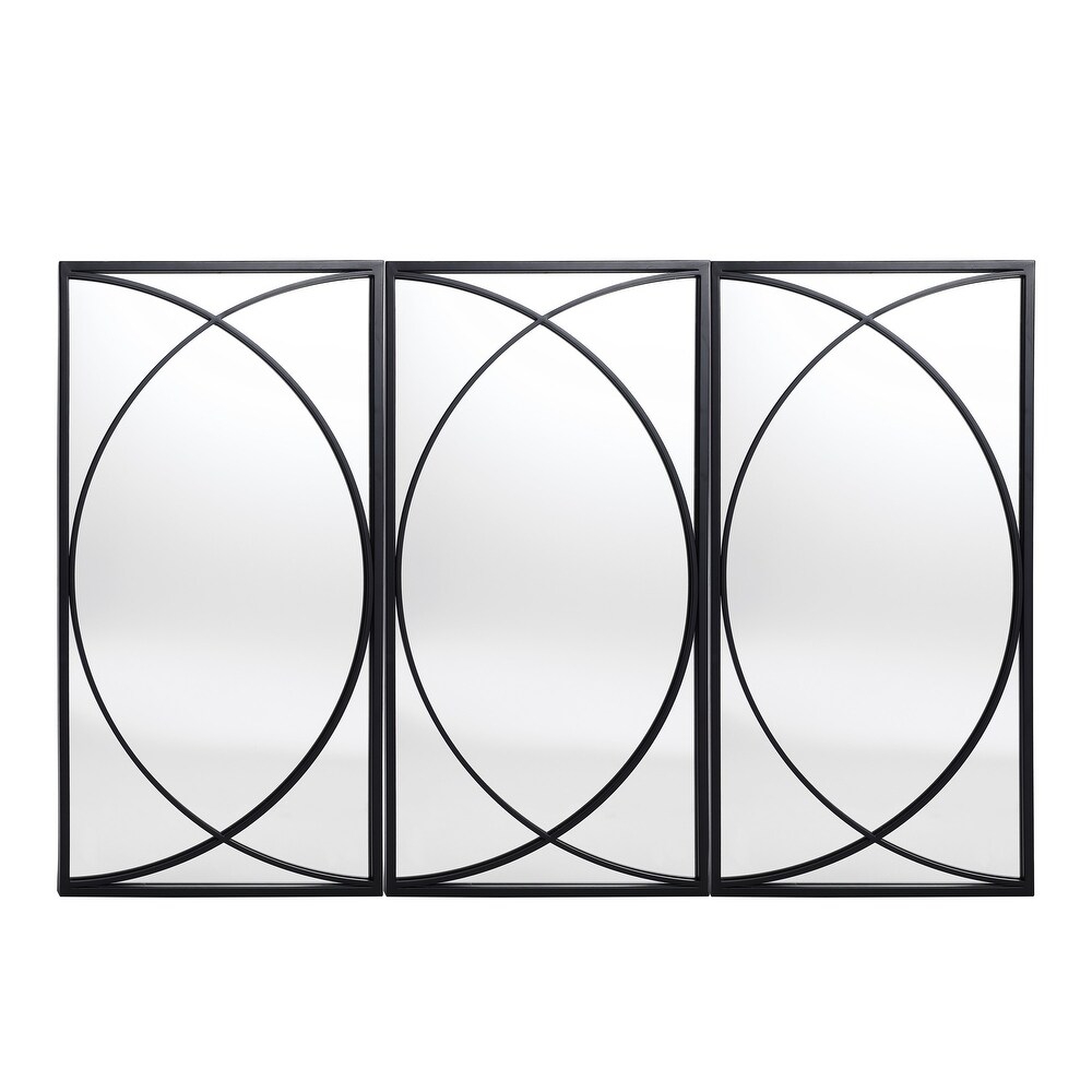 3 Piece Black Metal Rectangular Wall Mirror Set   31.9\