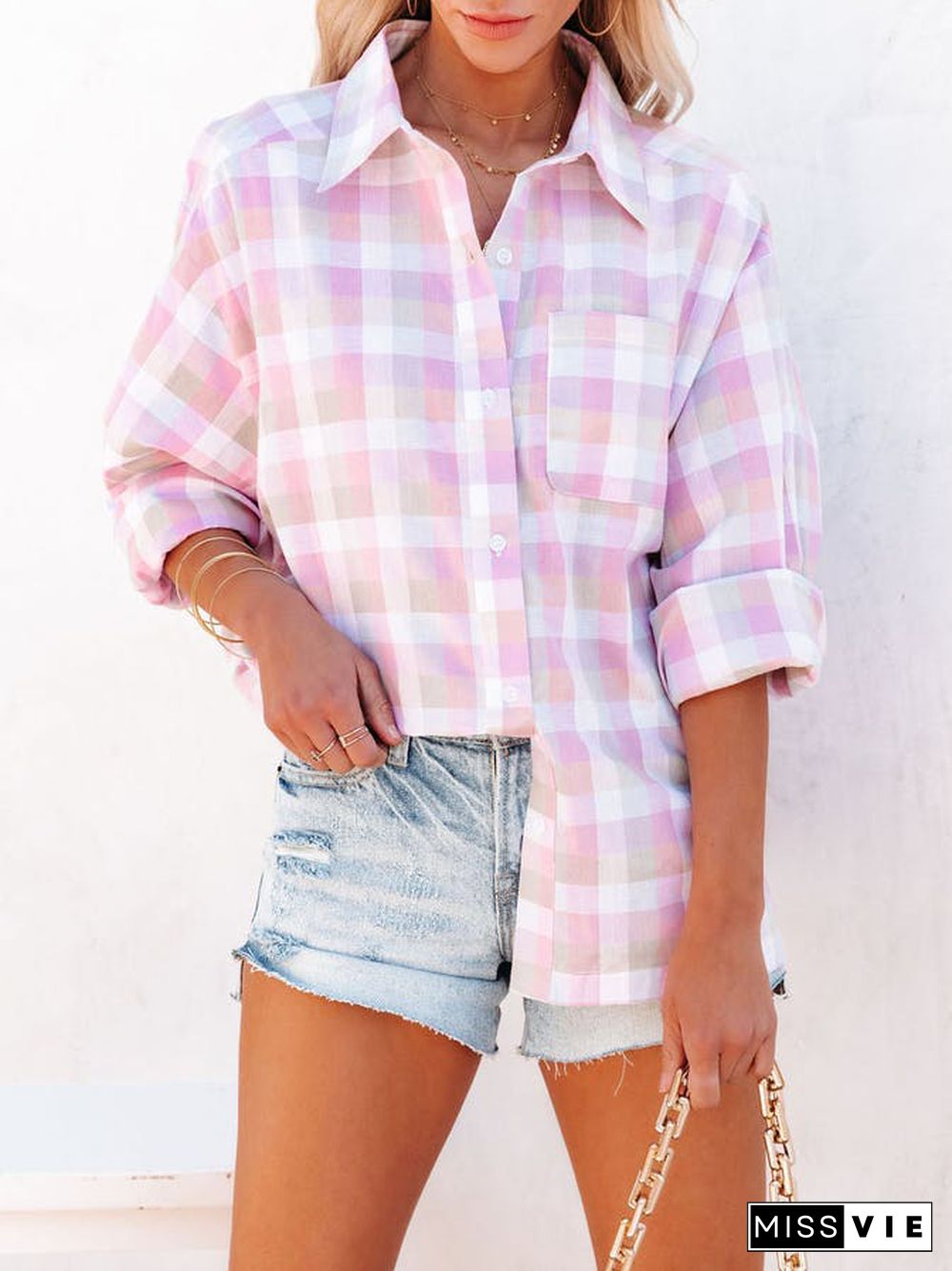 Shirt Collar Long Sleeve Blouse