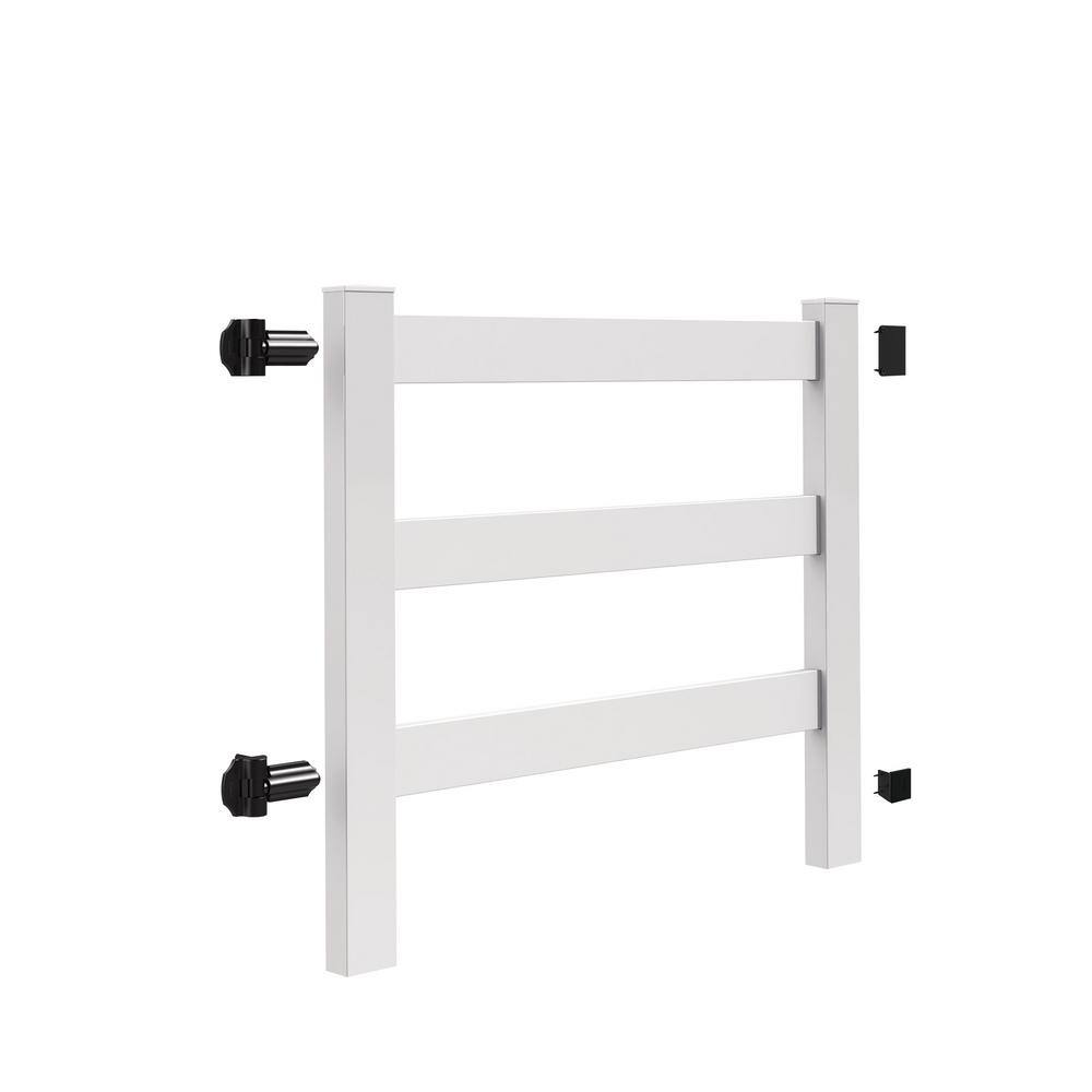 Barrette Outdoor Living 3-Rail Post and Rail 5 ft. x 4 ft. White Vinyl Drive Gate Kit Fence Gate 73025444