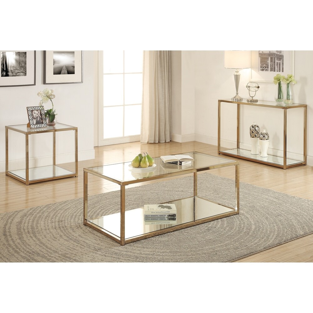 Coaster Furniture Cora Chocolate Chrome Coffee Table with Mirror Shelf