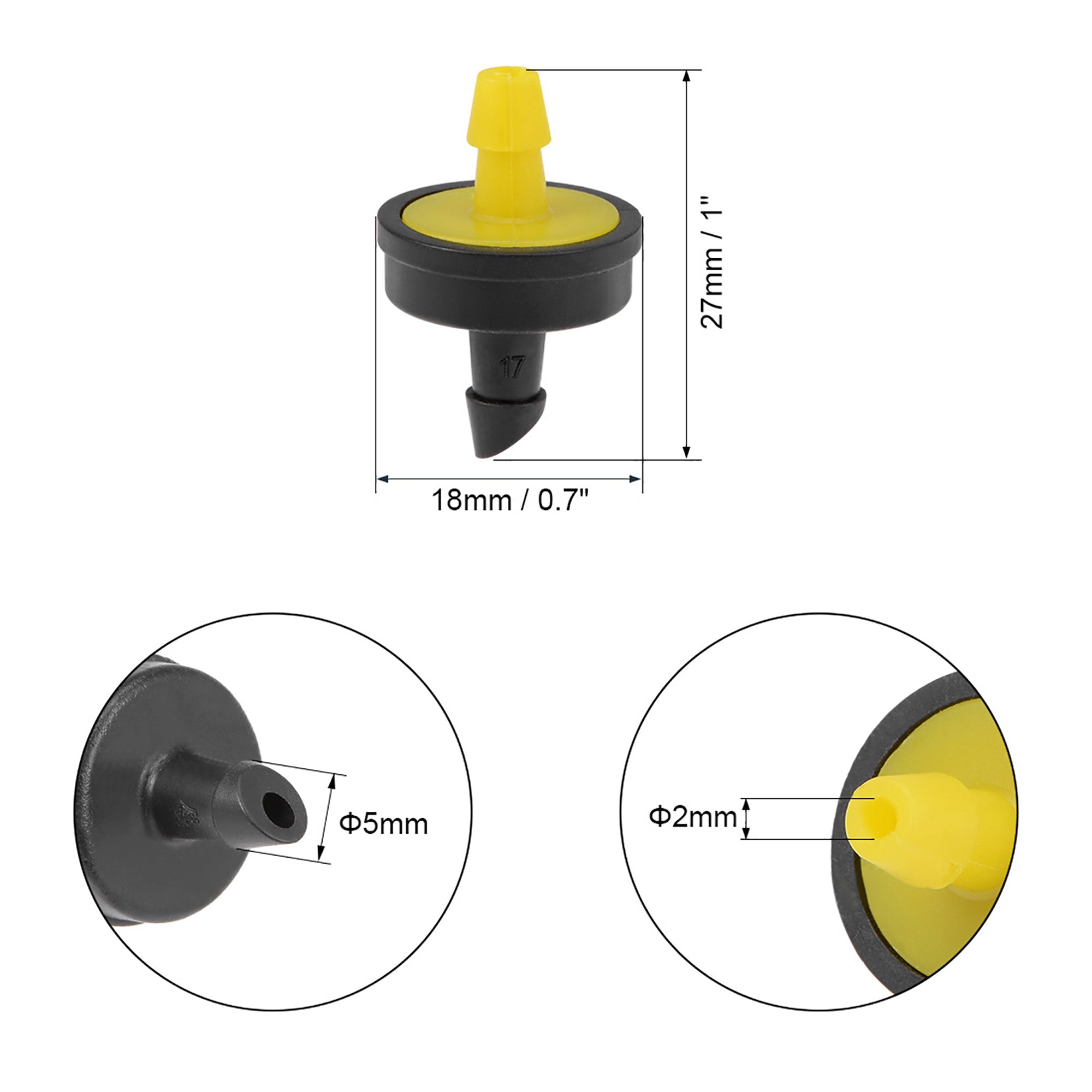 Pressure Compensating Dripper 5GPH 20L/H Emitter for Garden Lawn Drip Irrigation with Barbed Hose Connector Yellow 20pcs