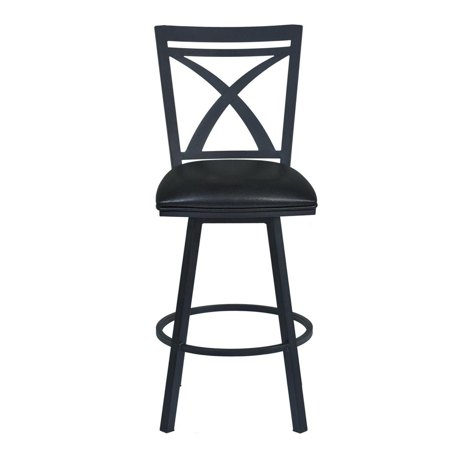 Armen Living Nova 30  Bar Height Metal Swivel Brastool in Ford Black Pu and Mineral Finish  Crowdfused