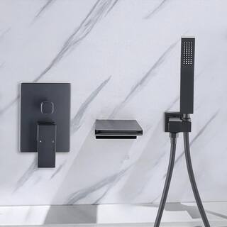 Tahanbath Single-Handle Wall Mounted Roman Tub Faucet with Hand Shower in Matte Black MS-BBB12MB-KXC