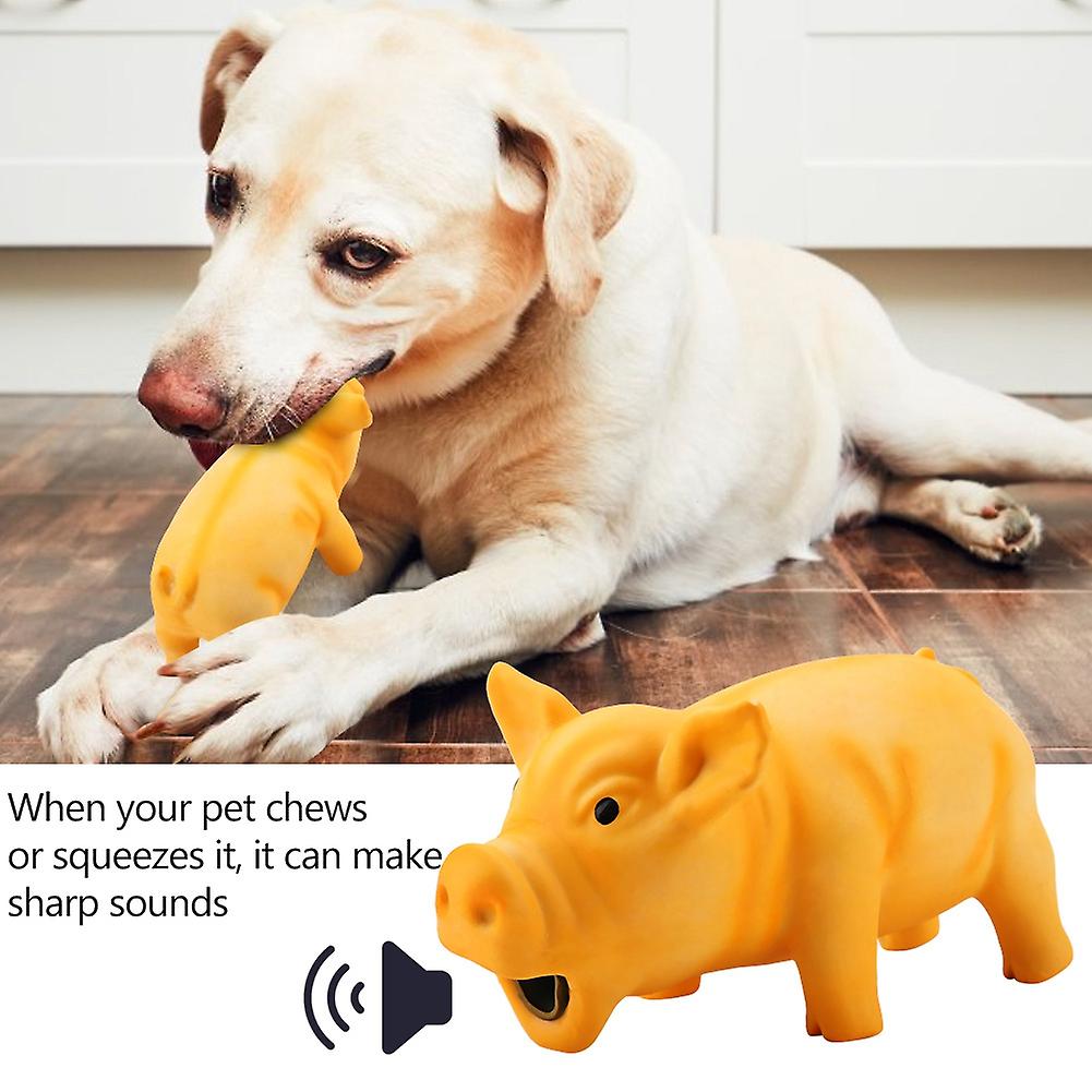 Cute Pig Grunting Squeak Latex Pet Chew Toys For Dog Puppy Toy(yellow)