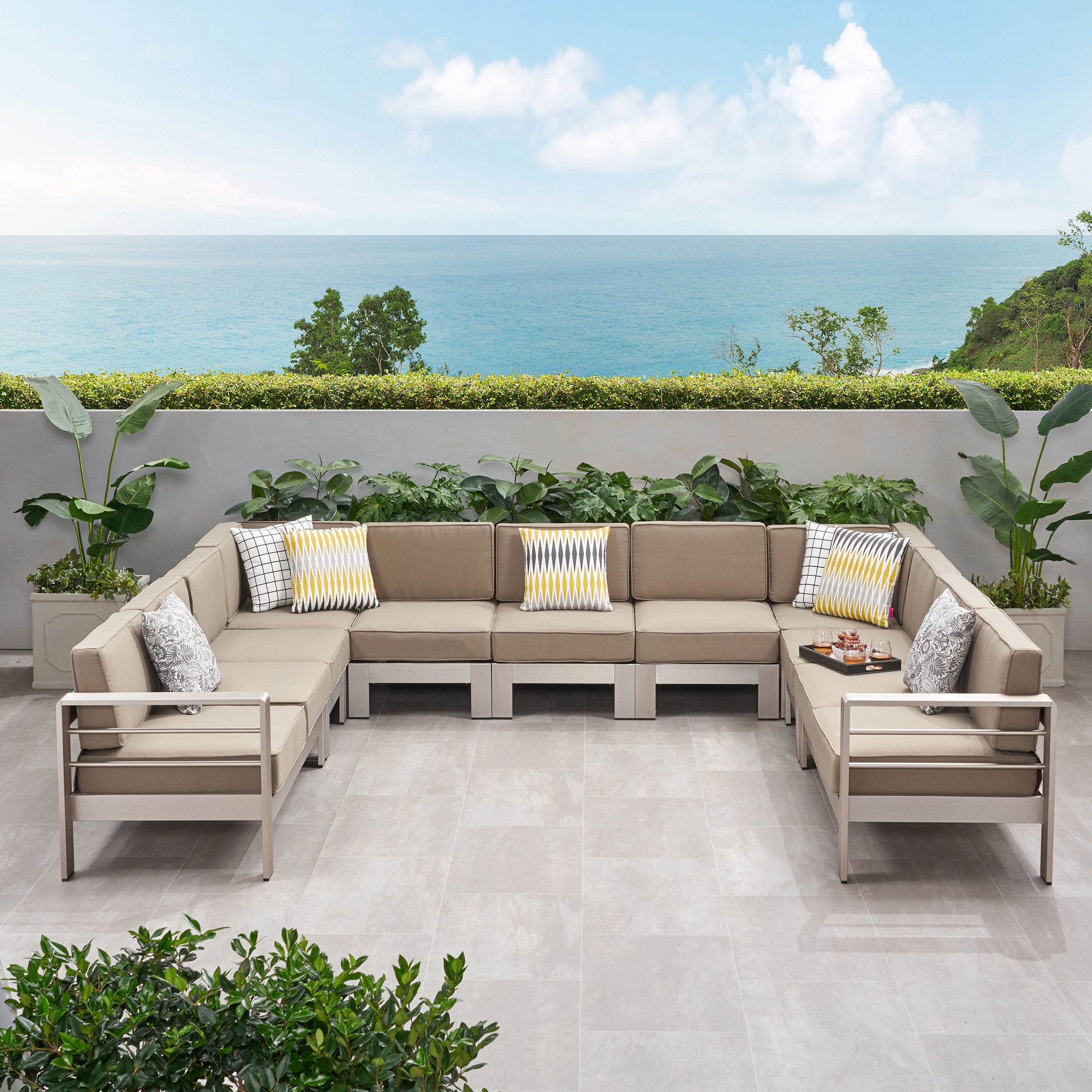 Melissa Outdoor 11 Seater Aluminum U-Shaped Sofa Sectional