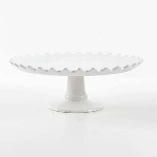 MARTHA STEWART 2-Piece 1-Tier White Stoneware Cake Stand 985118774M