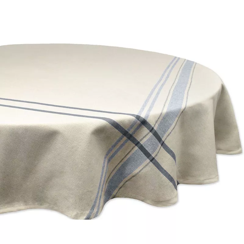 Nautical Blue and White French Stripe Round Tablecloth 70