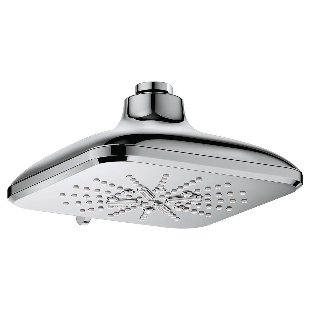 GROHE Rainshower SmartActive 3-Spray Patterns 1.75 GPM 6.5 in. Square Wall Mount Fixed Shower Head in StarLight Chrome 26797000