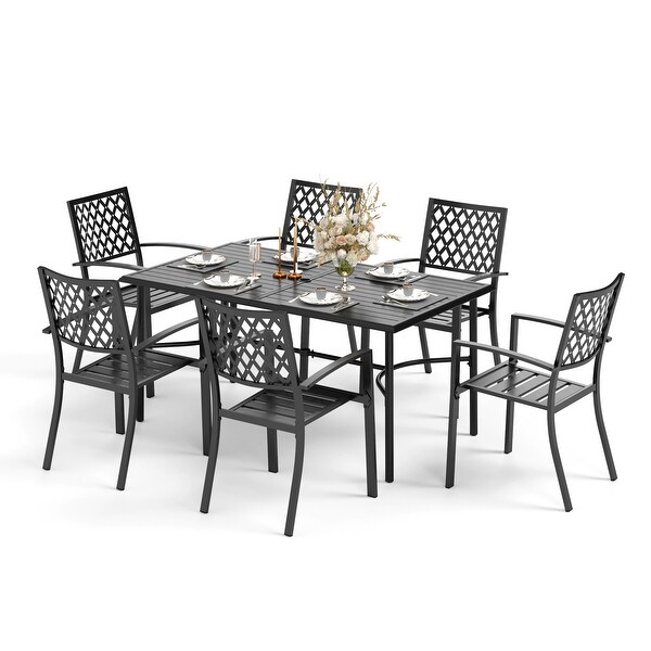 MAISON ARTS 7Piece Metal Patio Dining Set With 1 Rectangular Table and 6 Stackable Dining Chairs