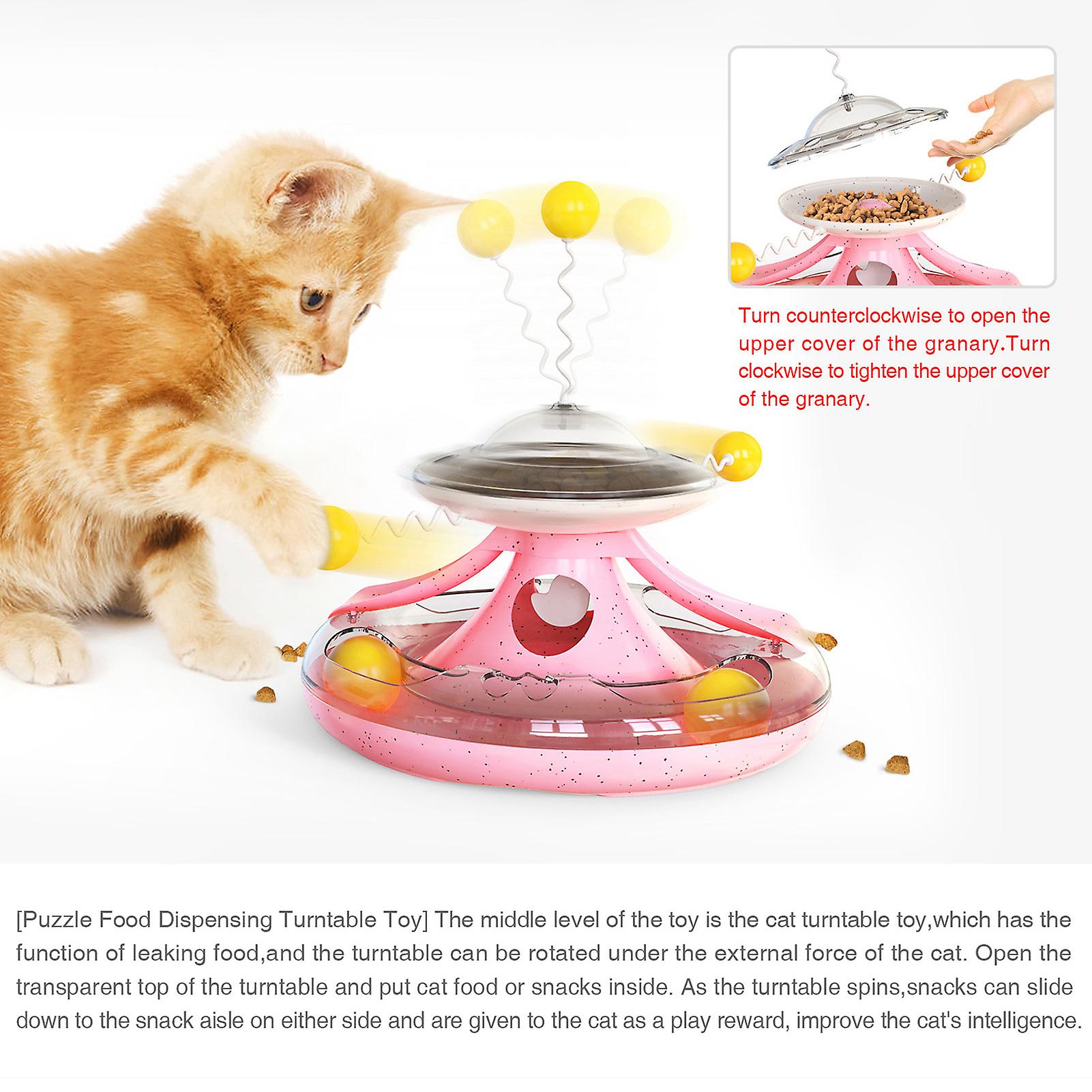 Cats Turntable Toy Slow Feeder Funny Cats Ball Circle Tracks Pet Food Dispenser Puzzle Interactive Toys Dark Blue