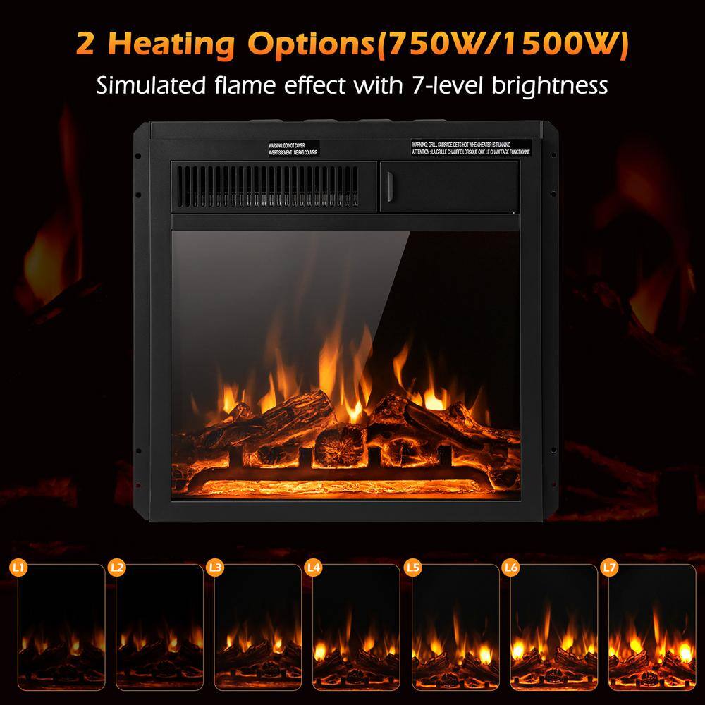 Costway 18'' Electric Fireplace Insert 5100 BTU Freestanding Heater with Remote Control FP10185