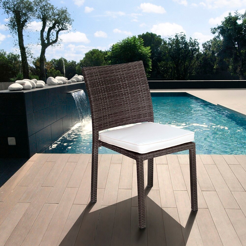 Damian 9 Piece Outdoor Dining Set Teak Wicker Rectangular Patio Furniture with Off White Cushions