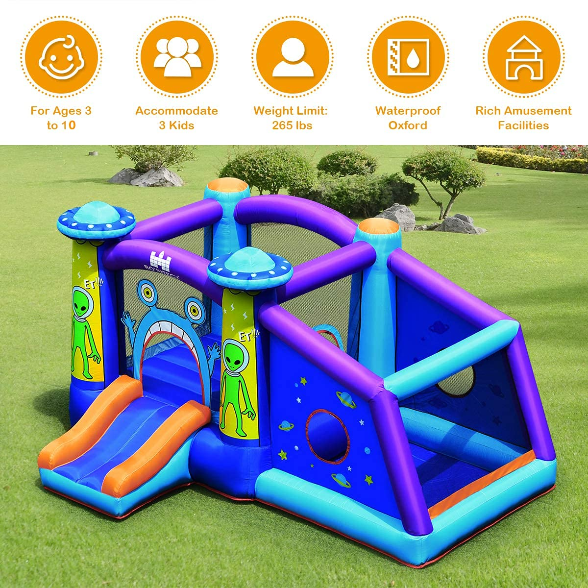 BOUNTECH Inflatable Bounce House, Alien Style Bouncy Castle w/ Large Jumping Area