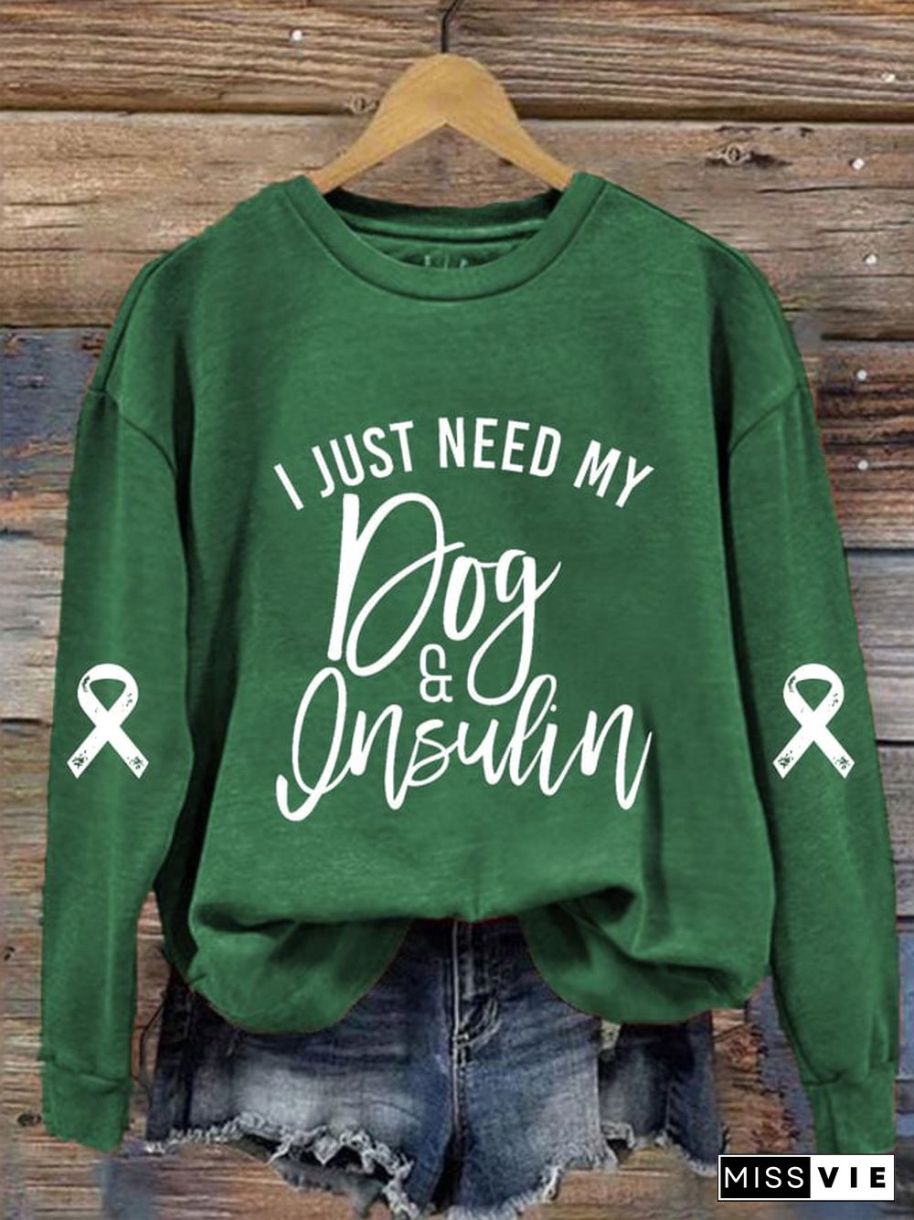 Women's All I Ned Is My Dog And Insulin Print Crew Neck Sweatshirt