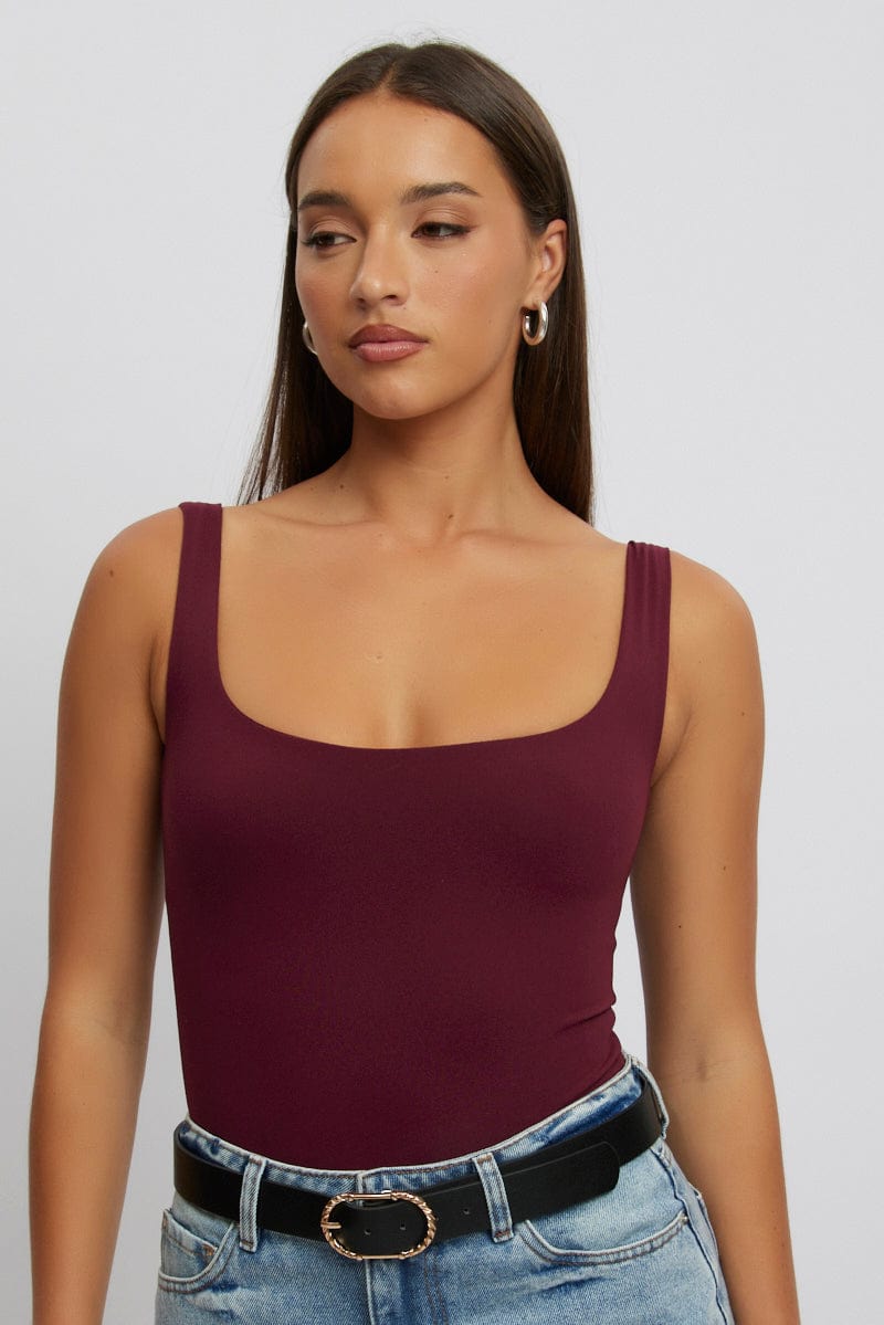 Red Square Neck Bodysuit Supersoft