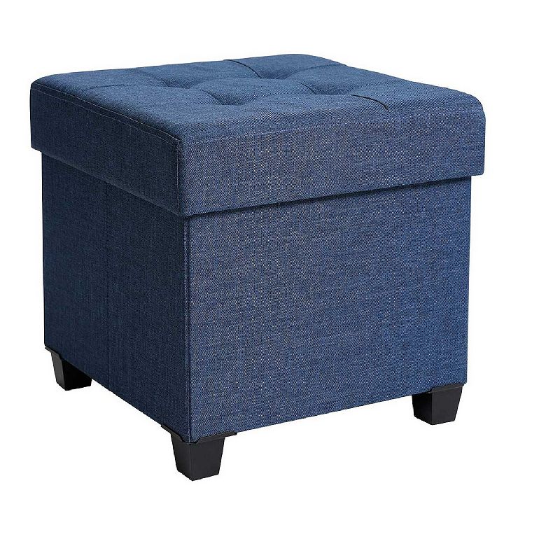 Collapsible Cube Storage Ottoman Foot Stool Comfortable Seat With Wooden Feet And Lid， Soft Padding