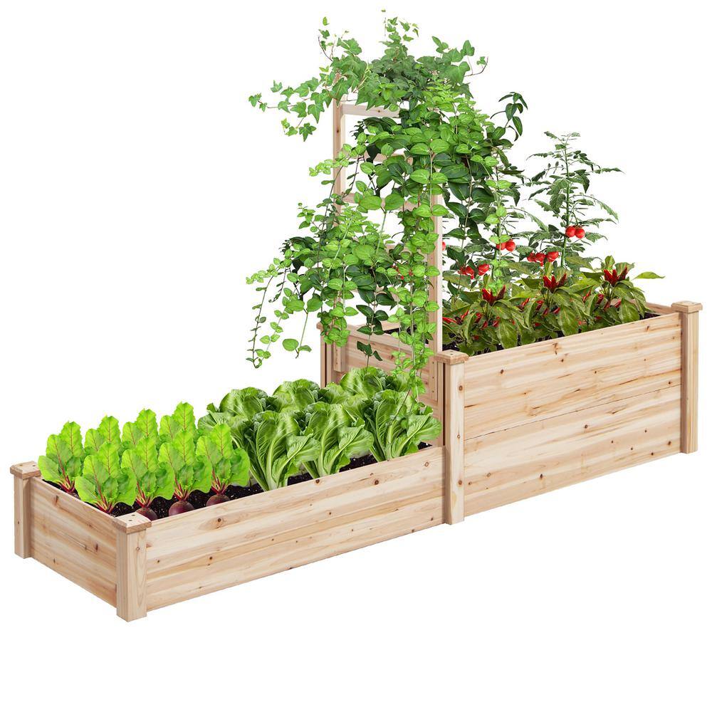 Gymax 88 in. x 25 in. x 53 in. Raised Garden Bed Wood (2 Planter Boxes) GYM13145