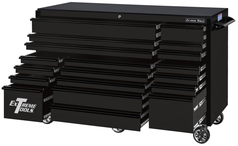 RX Series 72 x 30 19 Drawer Roller Cabinet， Matte Black with Black Drawer Pulls ;