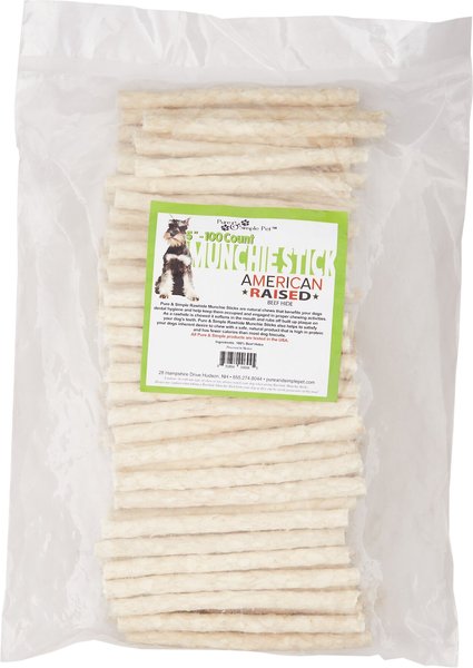 Pure and Simple Pet Rawhide Munchie Sticks Dog Treat， 5-in