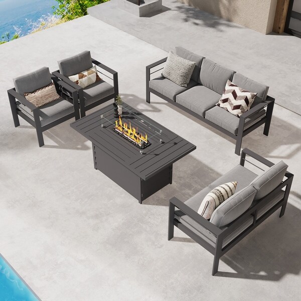 5 Pcs Patio Conversation Set with Propane Firepit