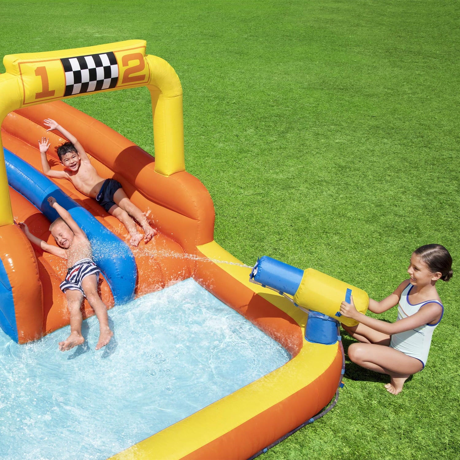 Bestway H2OGO! 18 x 16.5 x 8.7 Ft Super Speedway Kids Inflatable Water Park