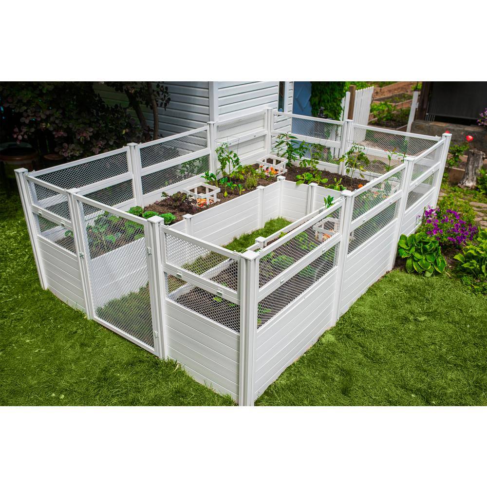 VITA Classic 12 ft. x 8 ft. x 4 ft. White Vinyl Keyhole Composting Garden with Enclosure VT17125