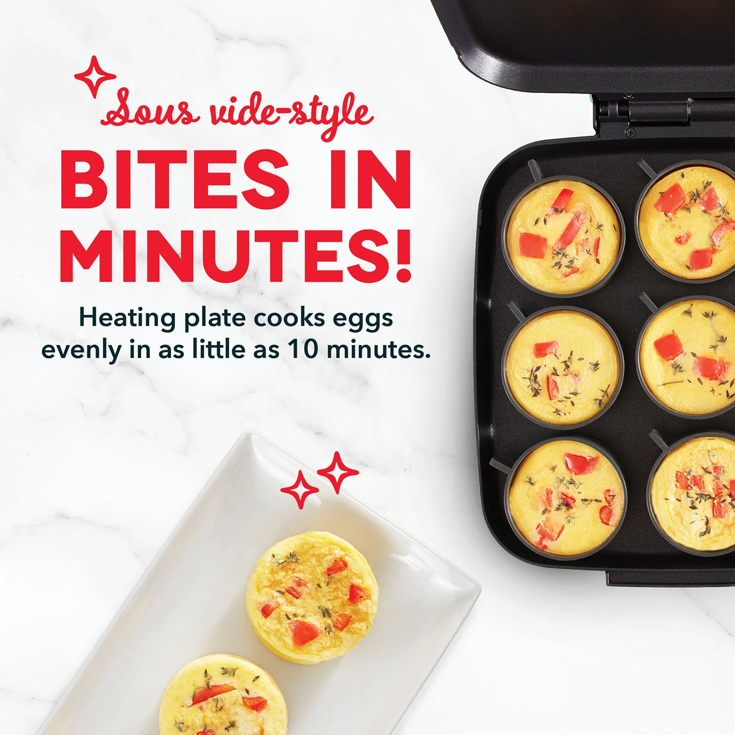 Dash Sous Vide Style Family Size Egg Bite Maker， 9 Egg Bites - Red