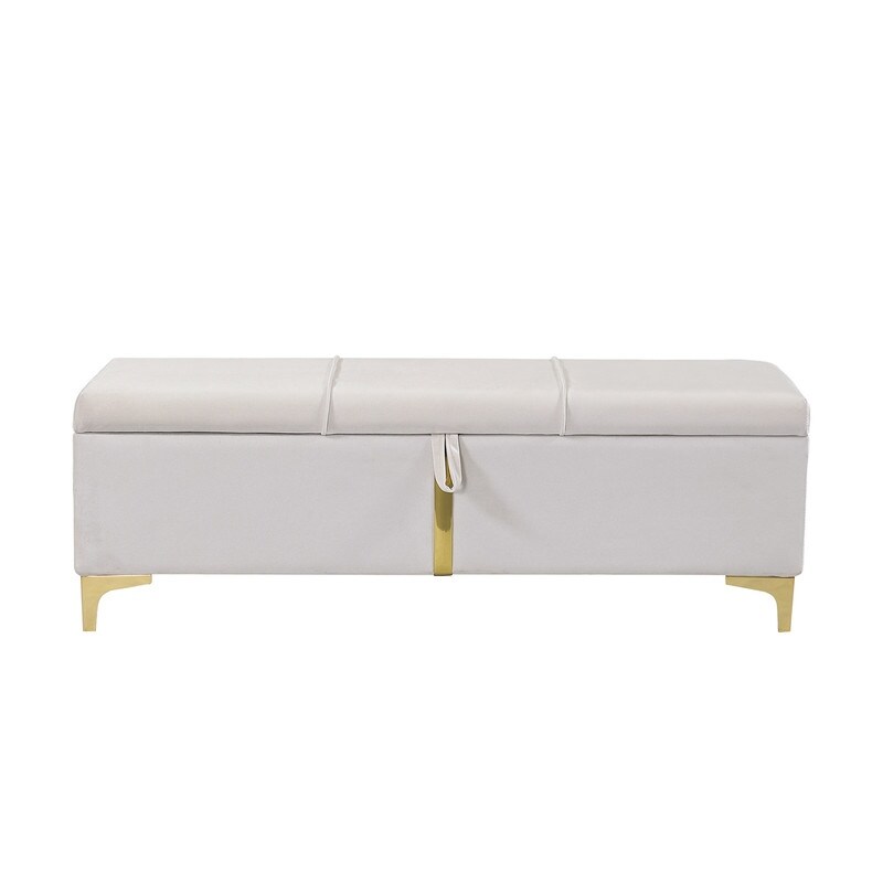 Elegant Upholstered Storage Ottoman Storage Bench with Metal Legs for Bedroom Living Room Fully Assembled Except Legs