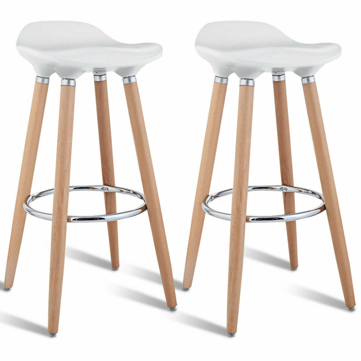 Set of 2 ABS Bar Stool with Wooden Legs - 15.5