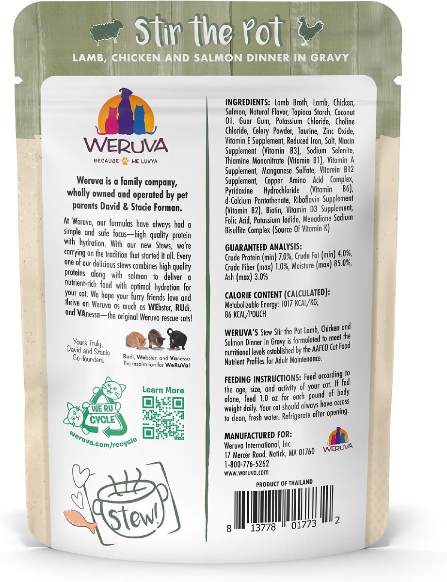 Weruva Classic Cat Stir the Pot with Lamb， Chicken and Salmon in Gravy Stew Cat Food Pouches