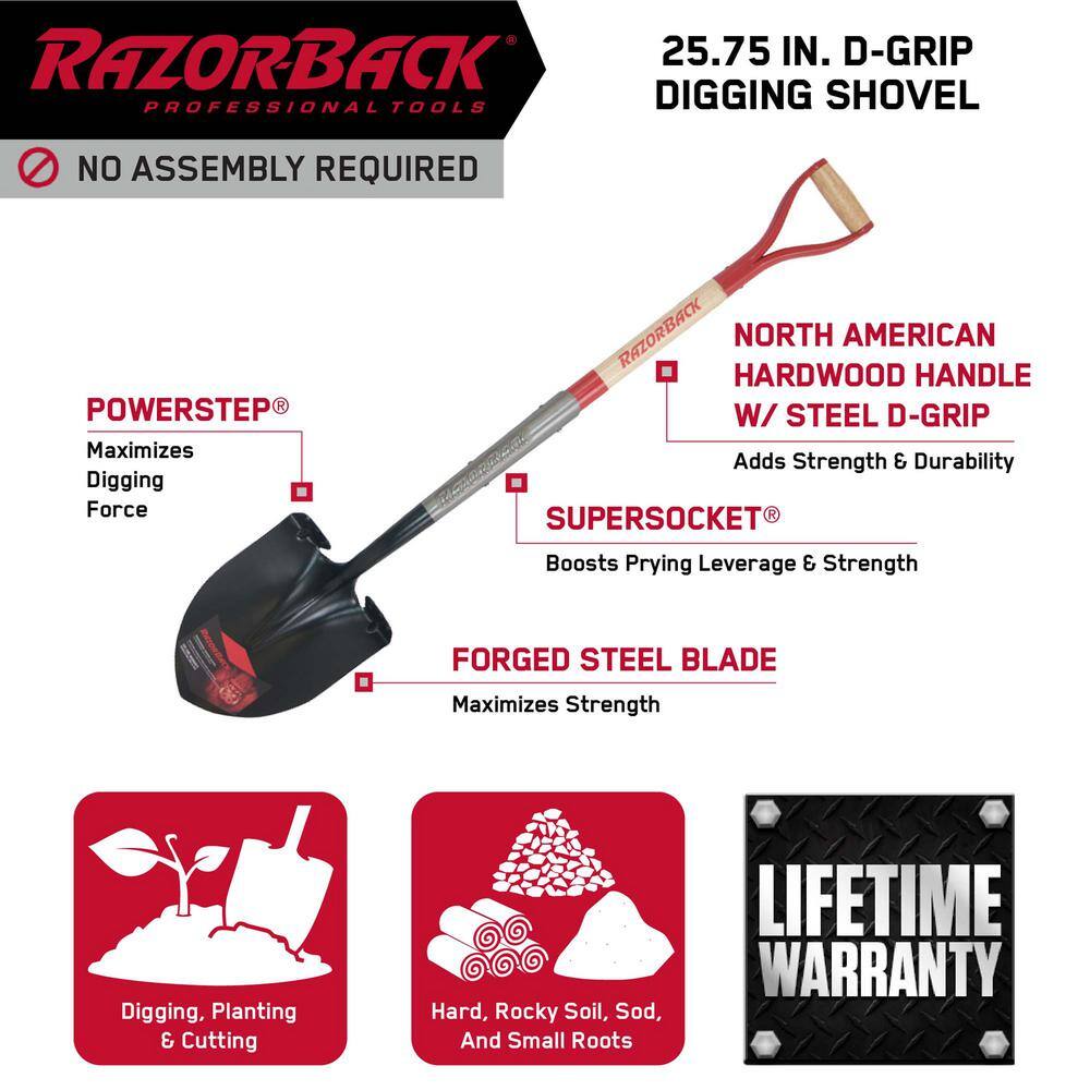 Razor-Back 25.75 in. Wood Handle Super Socket Digging Shovel 2594200