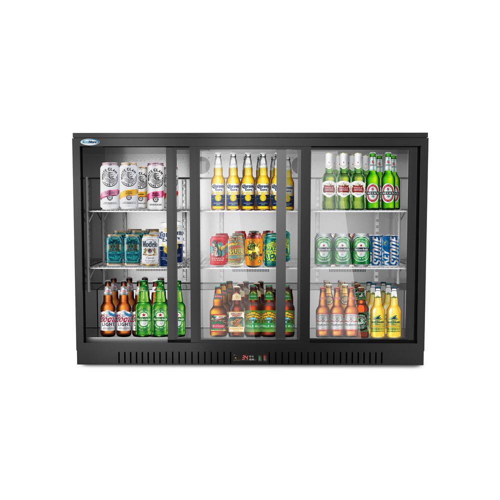 Koolmore 53 in. W 11.3 cu. ft. Commercial 3 Glass Sliding Door Counter Height Back Bar Cooler Refrigerator in Black CT53-3L-BK