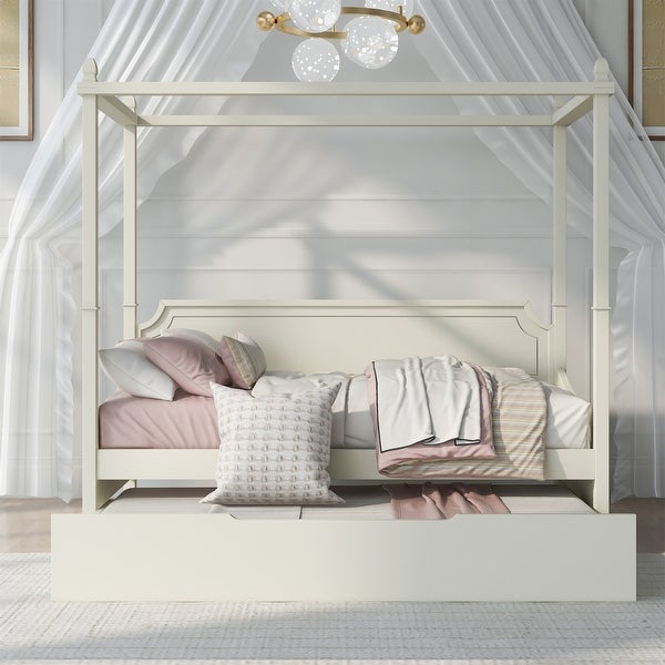 3 Pieces Bedroom Sets Milky White Twin Size Canopy Daybed - - 37310583