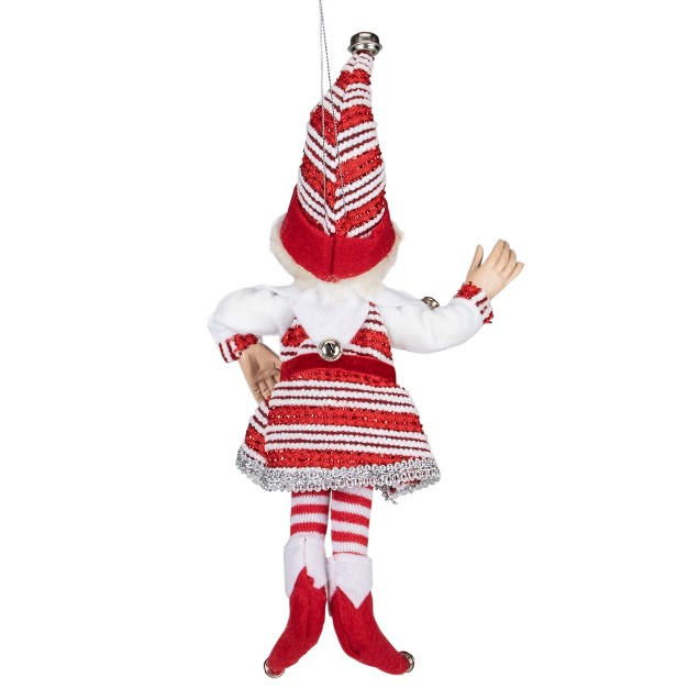 Red And White Peppermint Striped Elf With Jingle Bells