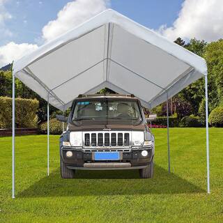 ANGELES HOME 10  ft.  x 20  ft.  White Steel Frame Portable Car Canopy Shelter 708CKOP138