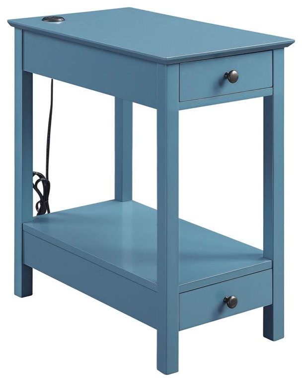 Wooden Frame Side Table with 2 Drawers and 1 Bottom Shelf in Teal Blue   Contemporary   Side Tables And End Tables   by Homesquare  Houzz