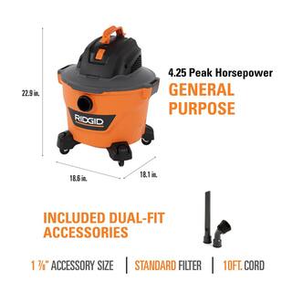 RIDGID 9 Gallon 4.25 Peak HP NXT WetDry Shop Vacuum with Filter Locking Hose Three Extension Wands and Four Accessories HD0900C