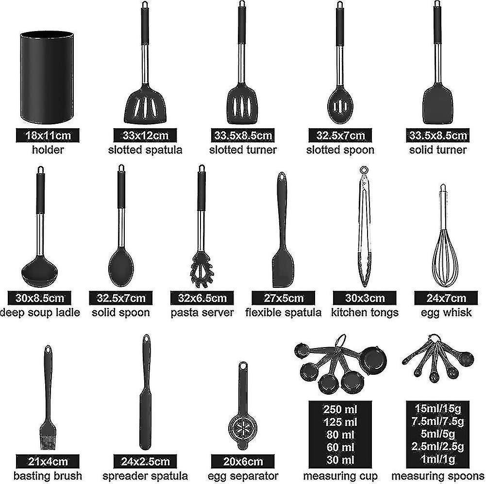 Silicone Kitchen Utensils Set， 25 Pcs Cooking Utensil With Holder， Heat Resistant Kitchen