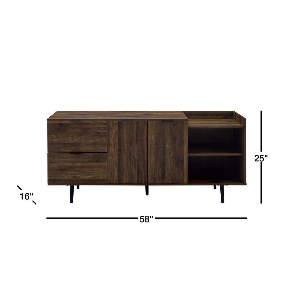 Welwick Designs 58 in. Dark Walnut Wood TV Stand with 2 Drawer Fits TVs Up to 64 in. with Storage Doors HD8107