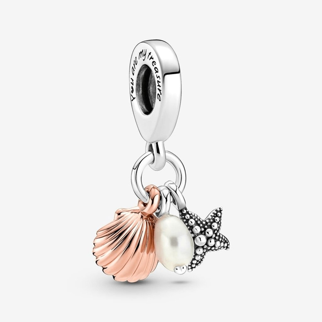 PANDORA  Freshwater Cultured Pearl, Starfish & Shell Triple Dangle Charm