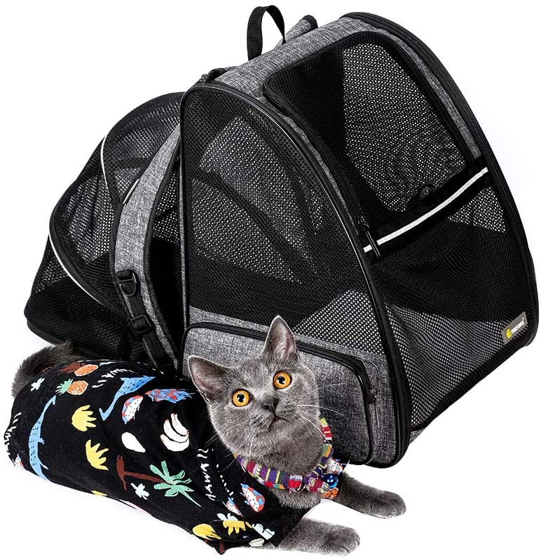 Texsens Cat Backpack Carrier， Super Breathable Carrier Backpack， Airline-Approved Bubble Cats and Puppies Backpacks， Designed for Hiking， Traveland Walking (Expandable Grsy)