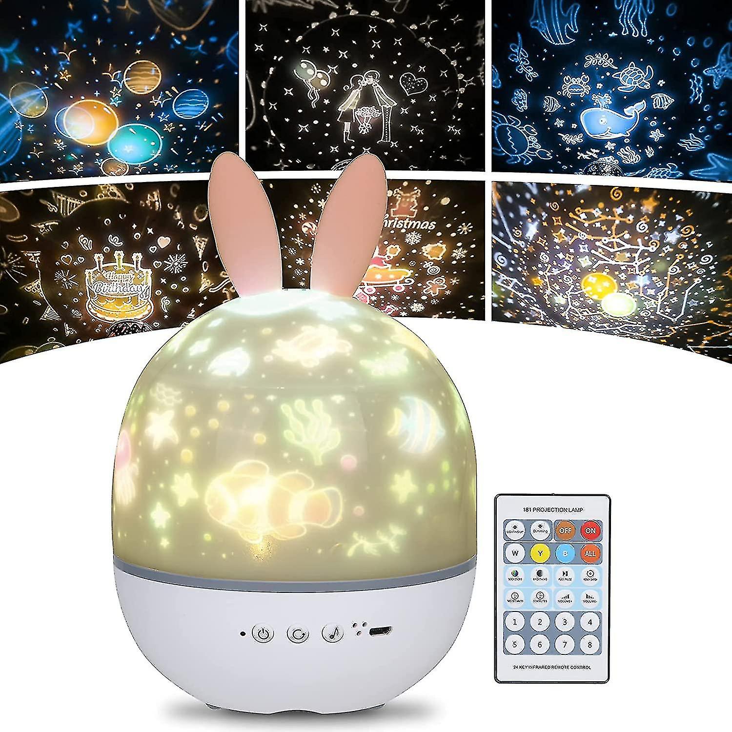 Children's Night Light Projector Star Lamp，360rotation Music+timer+remote Control，6 Colors，led Light，fawn