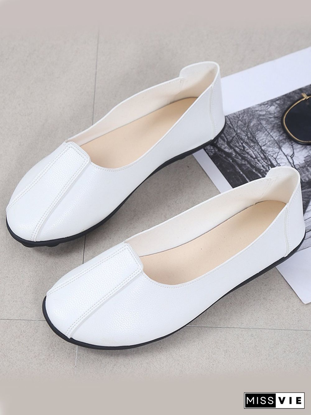 Women Casual Plain All Season Wearable Daily Flat Heel Pu Rubber Slip On Flats